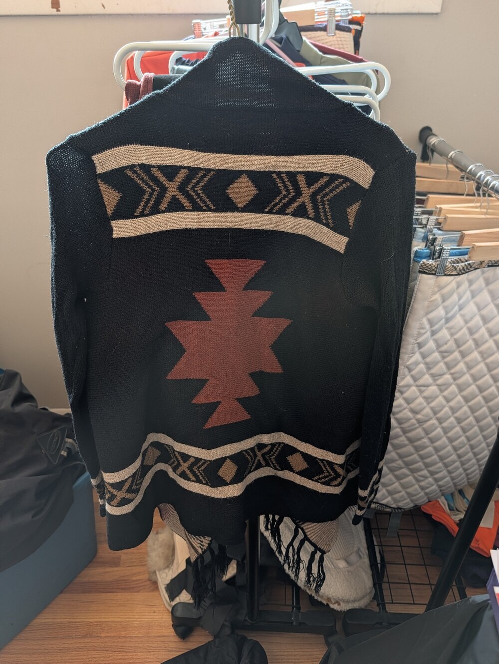 Revamped Black Aztec Fringed Open-Front Cardigan - Picture 3 of 3